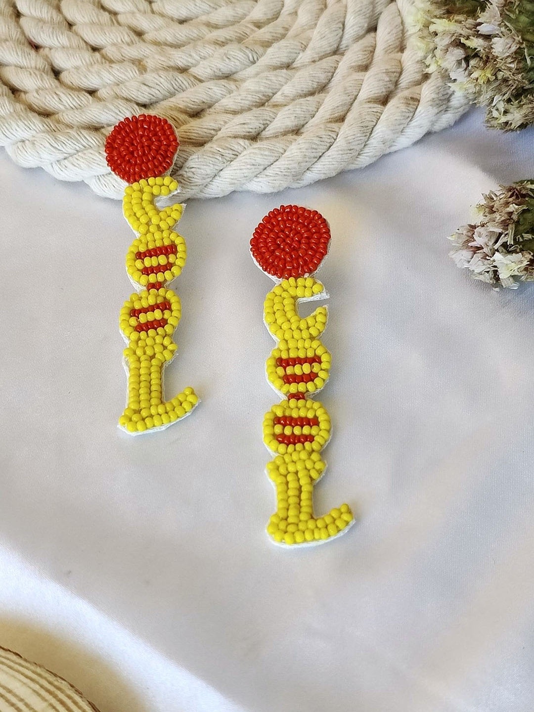

Crunchy Fashion Geometric Beaded Drop Earrings, Yellow
