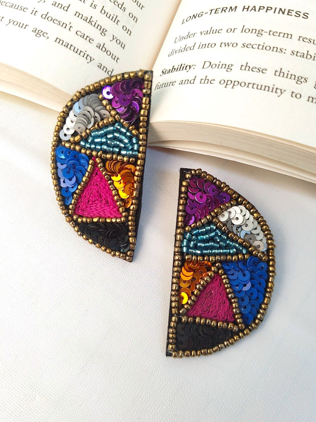 

Crunchy Fashion Geometric Half Moon Studs Earrings, Pink