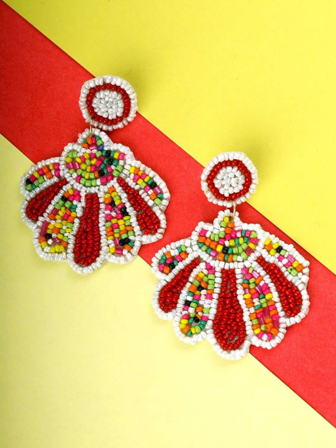 

Crunchy Fashion Floral Beaded Drop Earrings, Red