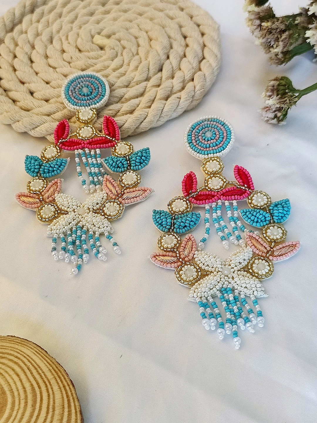 Crunchy Fashion Floral Drop Earrings, Blue
