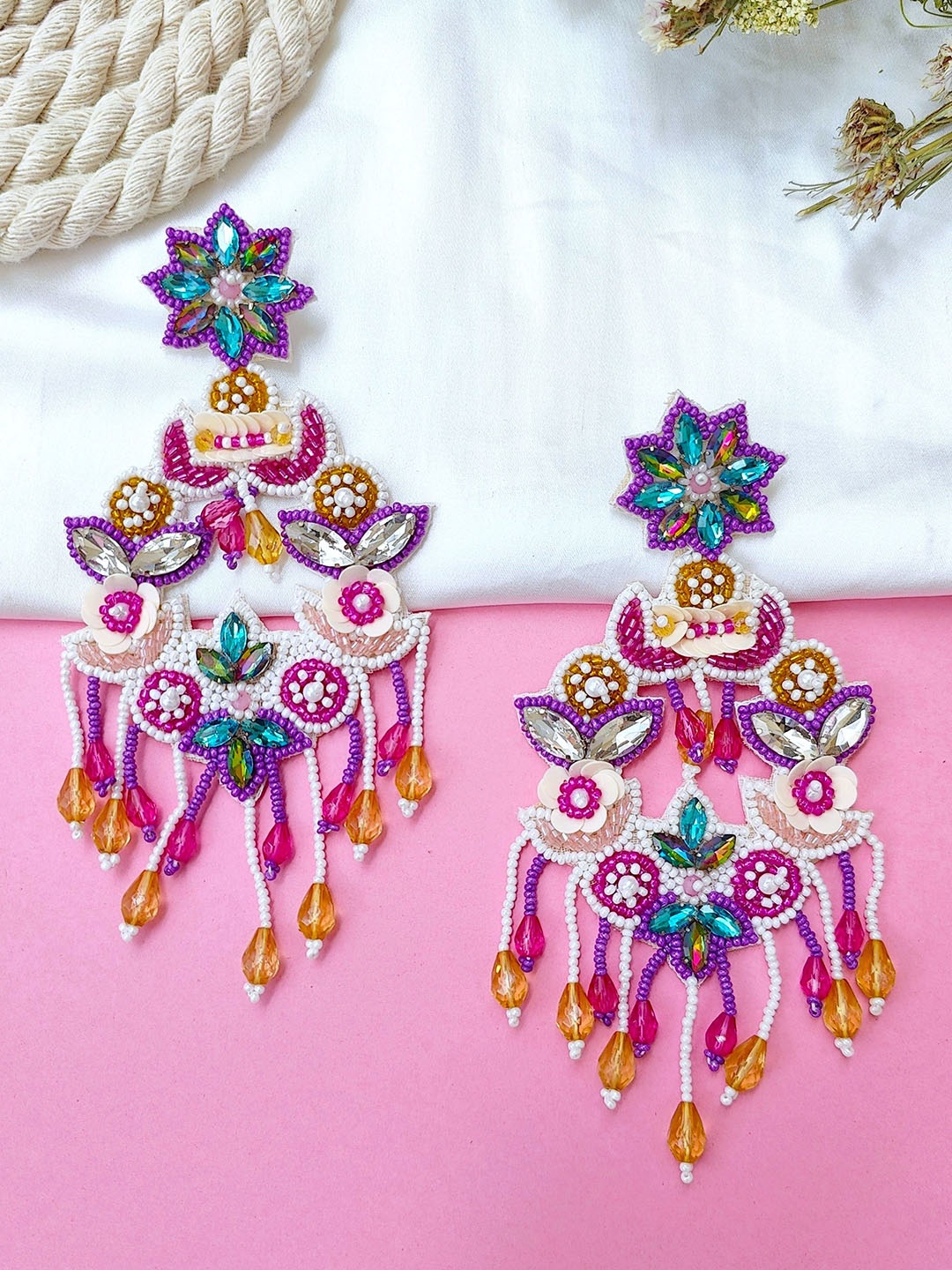 

Crunchy Fashion Floral Drop Earrings, Blue
