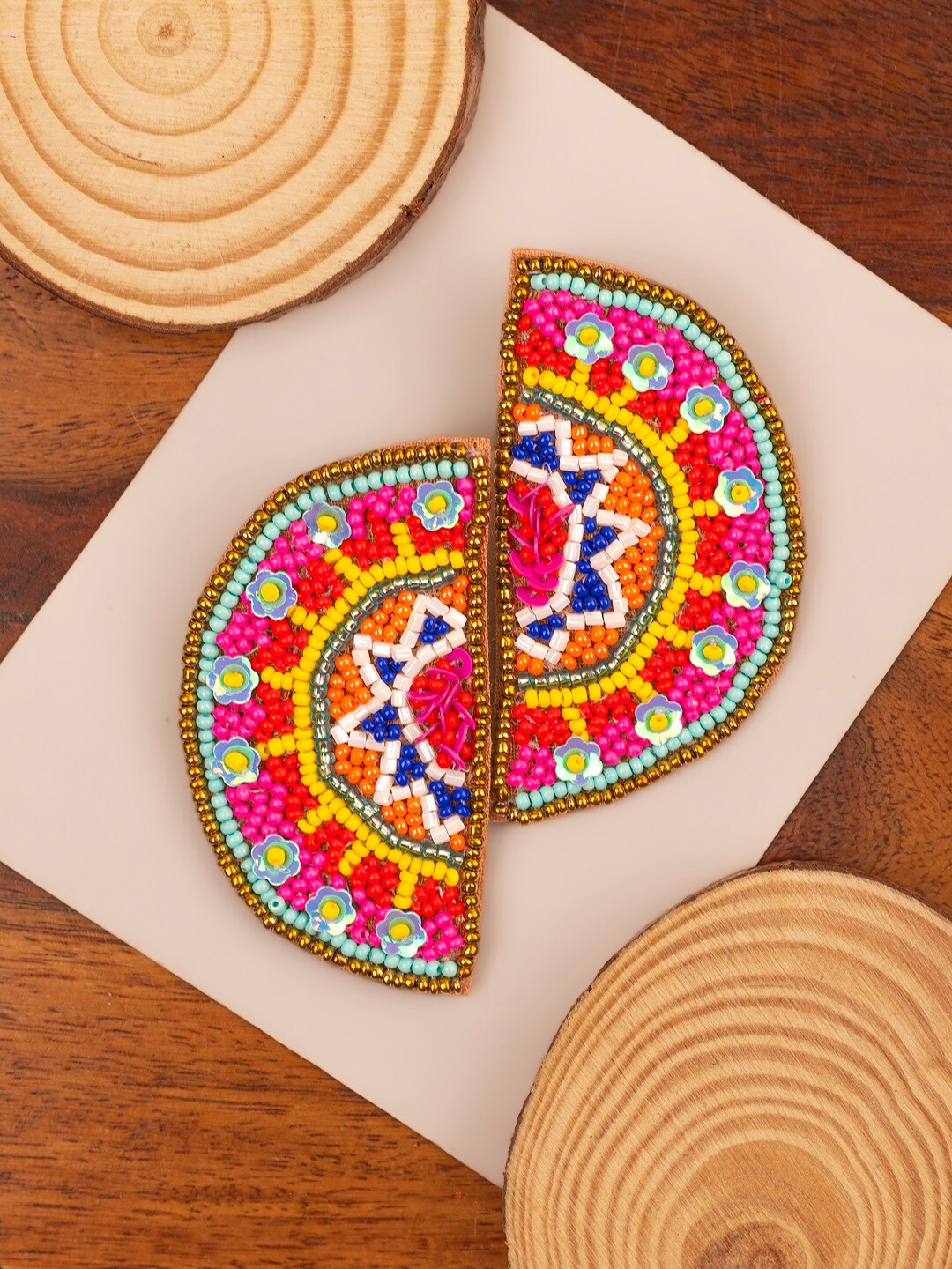 

Crunchy Fashion Geometric Half Hoop Earrings, Pink