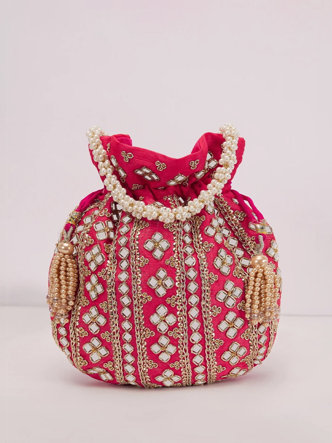 

KALKI Fashion Embroidered Silk Potli Clutch, Pink