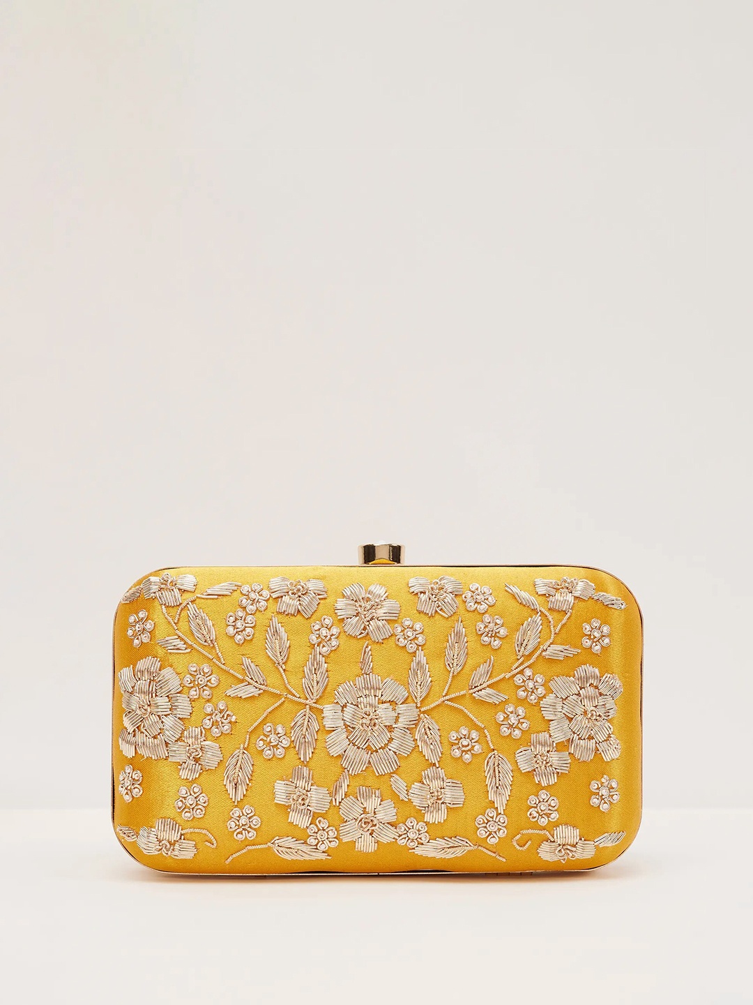 

KALKI Fashion Embroidered Box Clutch, Yellow