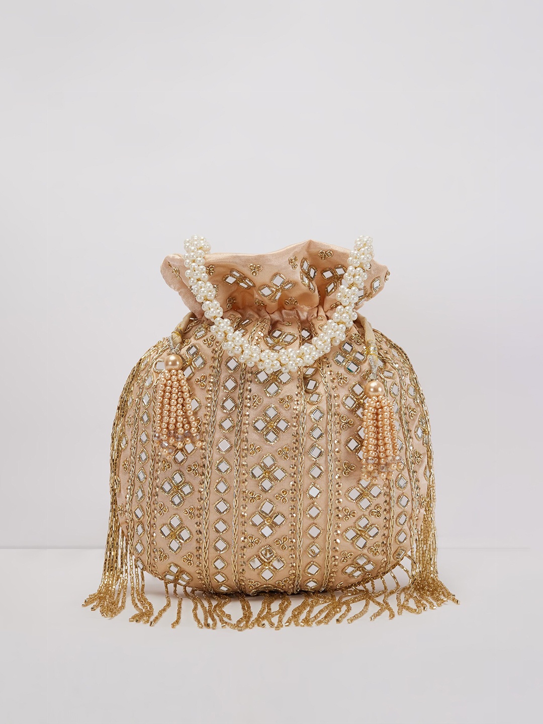 

KALKI Fashion Embroidered Silk Potli Clutch, Peach