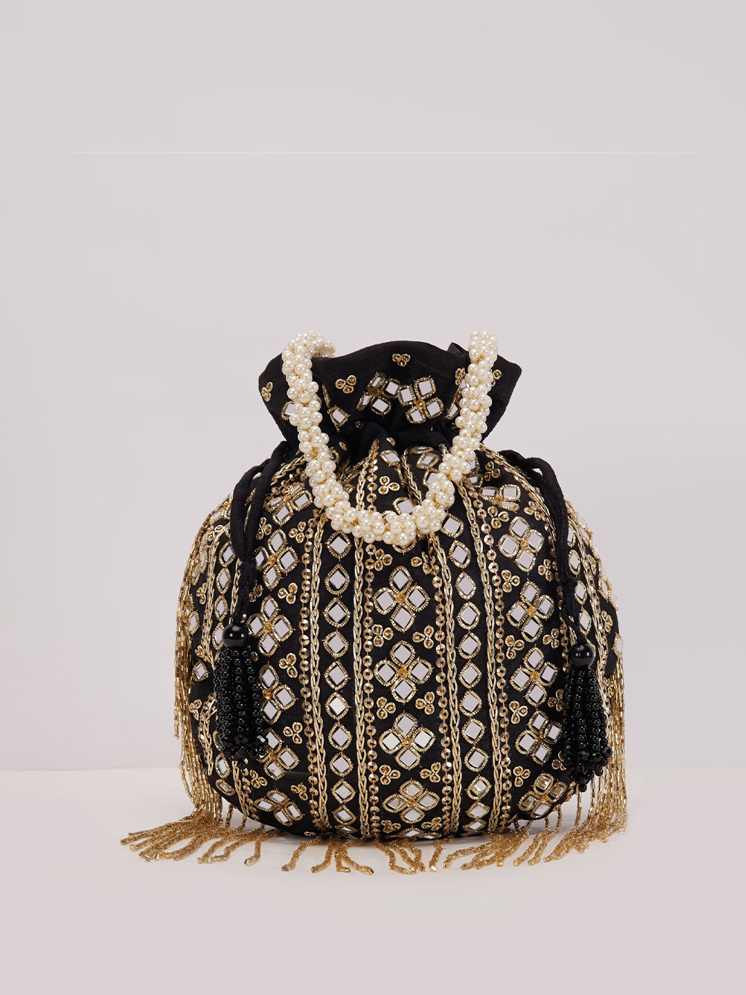 

KALKI Fashion Embroidered Potli Clutch, Black