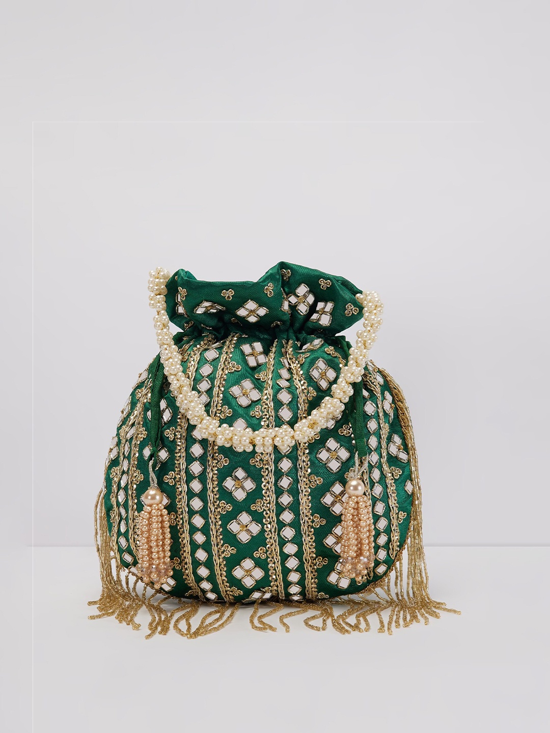 

KALKI Fashion Embroidered Silk Potli Clutch, Green