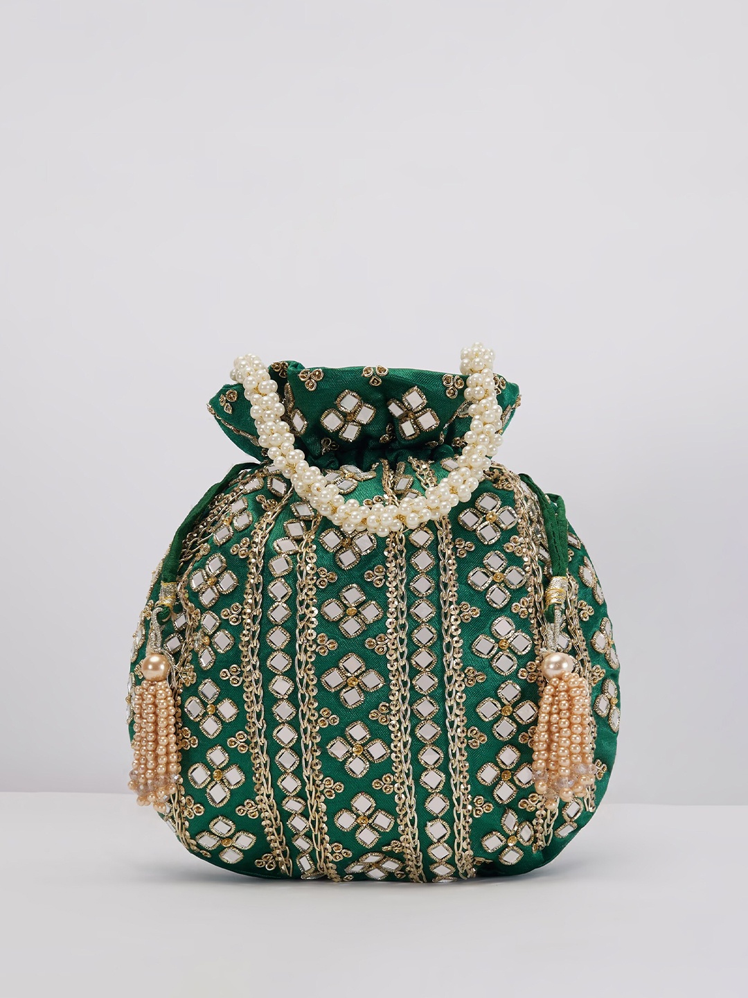 

KALKI Fashion Embroidered Potli Clutch, Green
