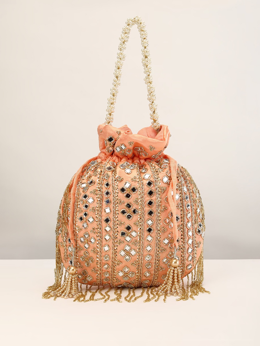 

KALKI Fashion Embroidered Potli Clutch, Peach