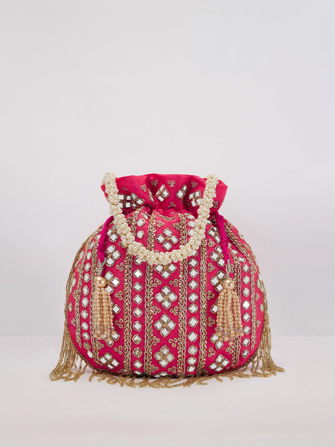 

KALKI Fashion Embroidered Velvet Potli Clutch, Pink