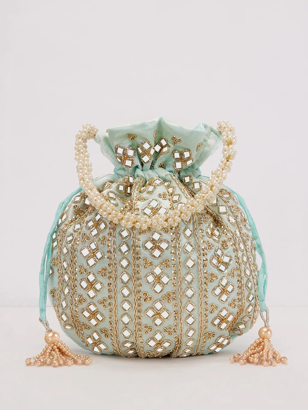 

KALKI Fashion Embroidered Silk Potli Clutch, Blue