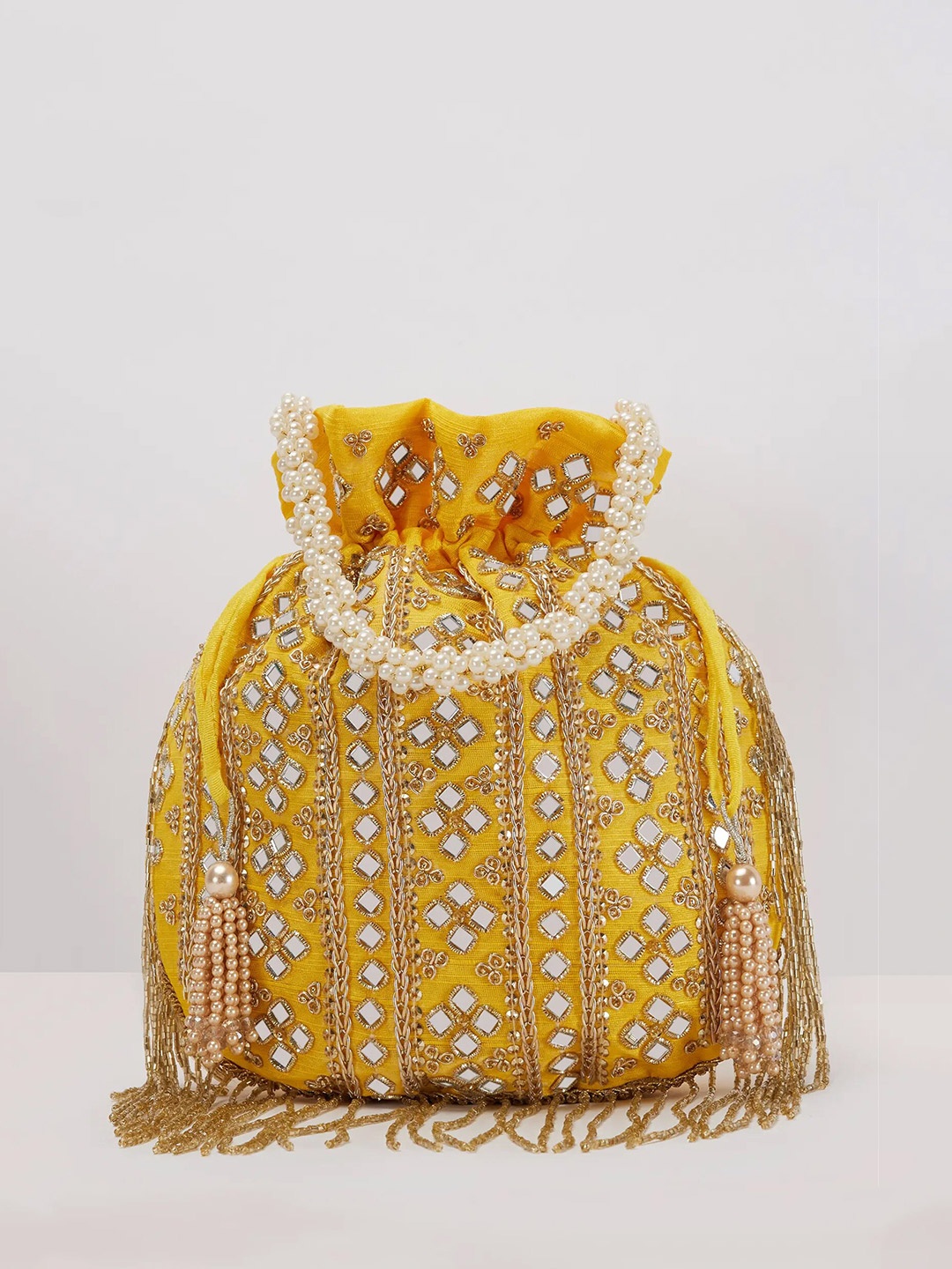 

KALKI Fashion Embroidered Potli Clutch, Yellow