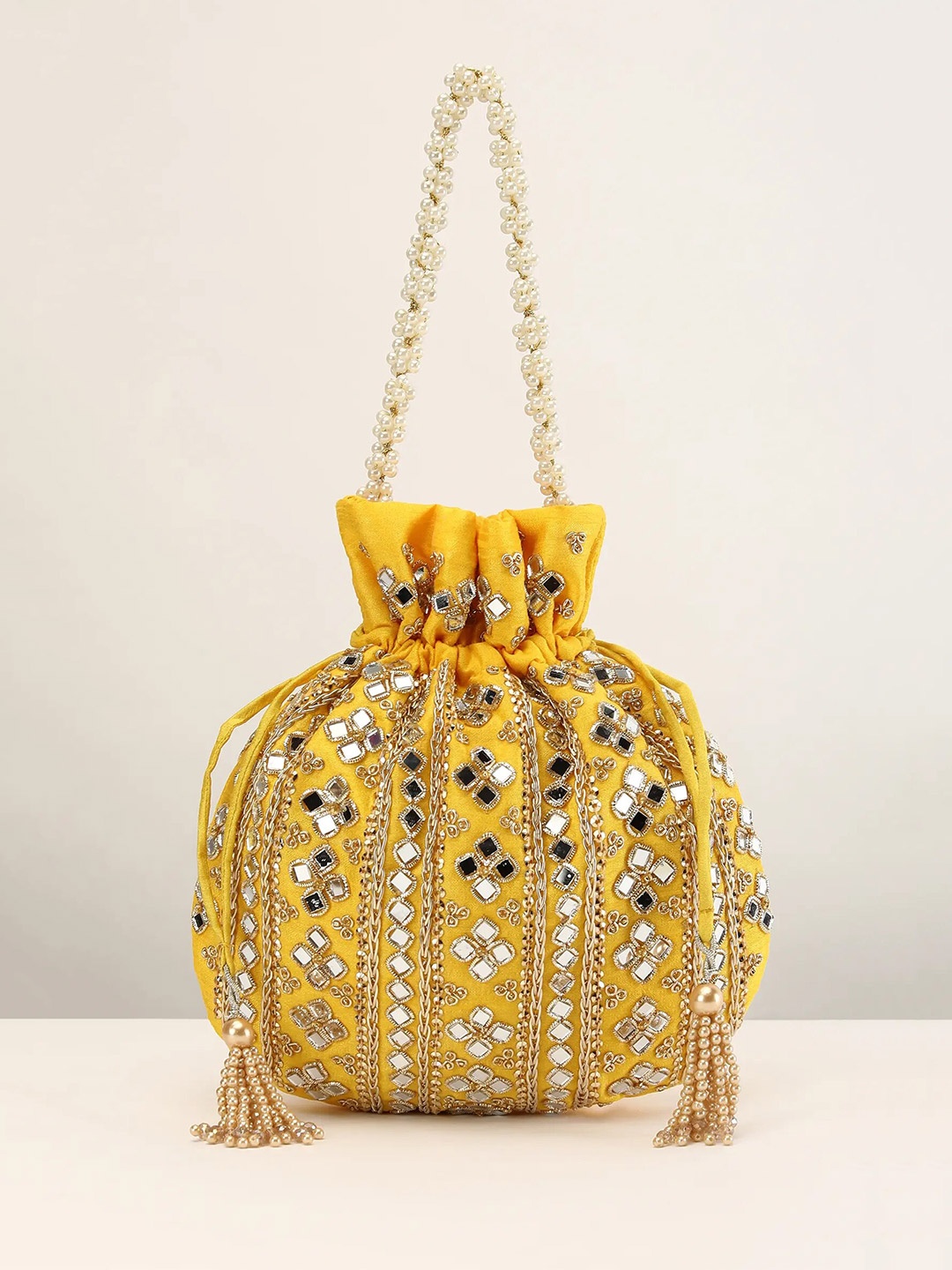

KALKI Fashion Embroidered Potli Clutch, Yellow