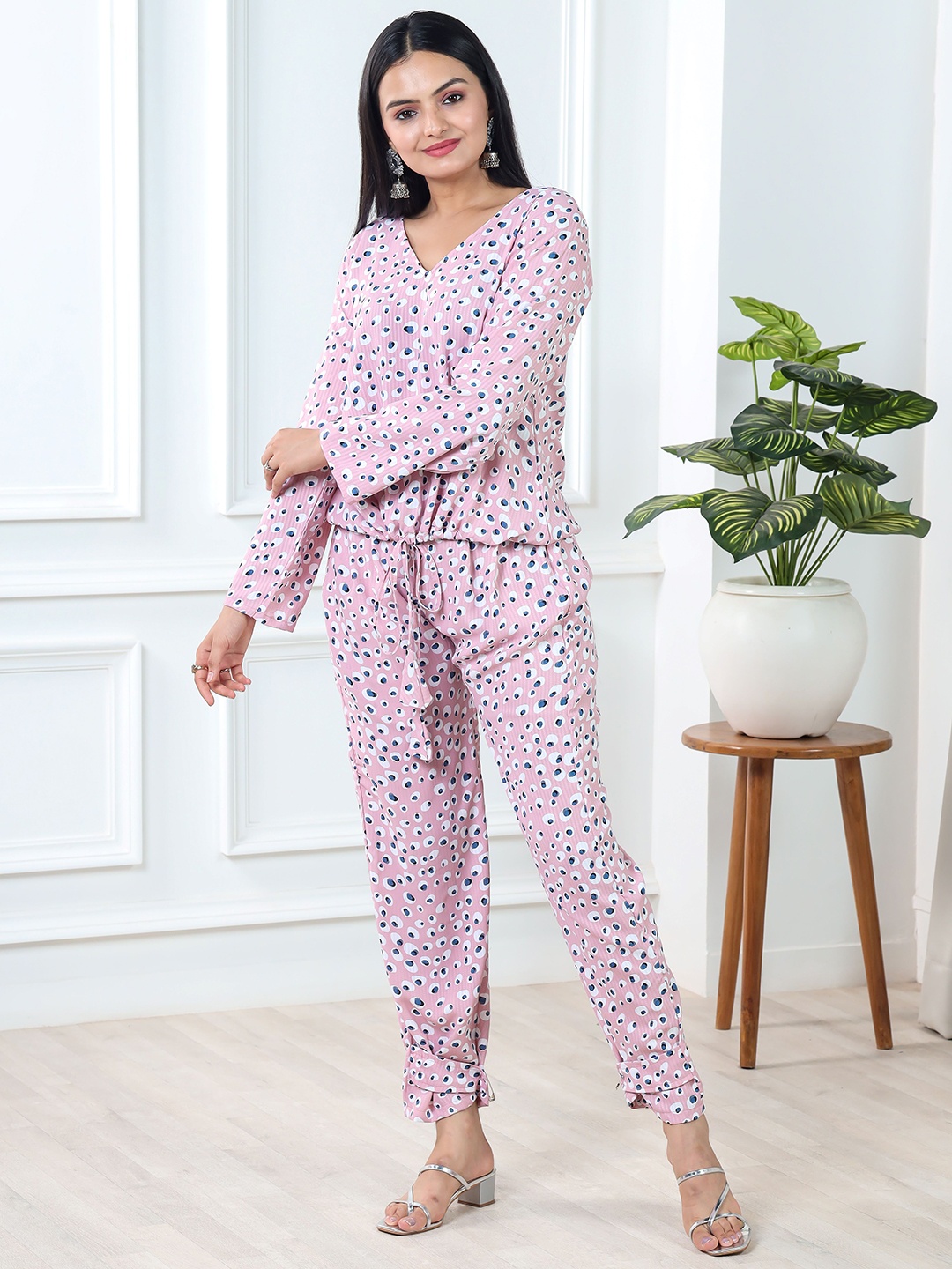 

Virah Fashion Abstract Printed Top With Trouser, Pink