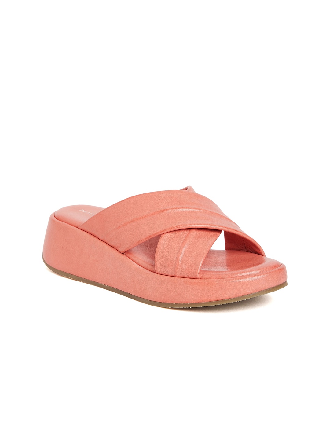 

Peach Flores Criss-Cross Strap Leather Open Toe Flats, Pink