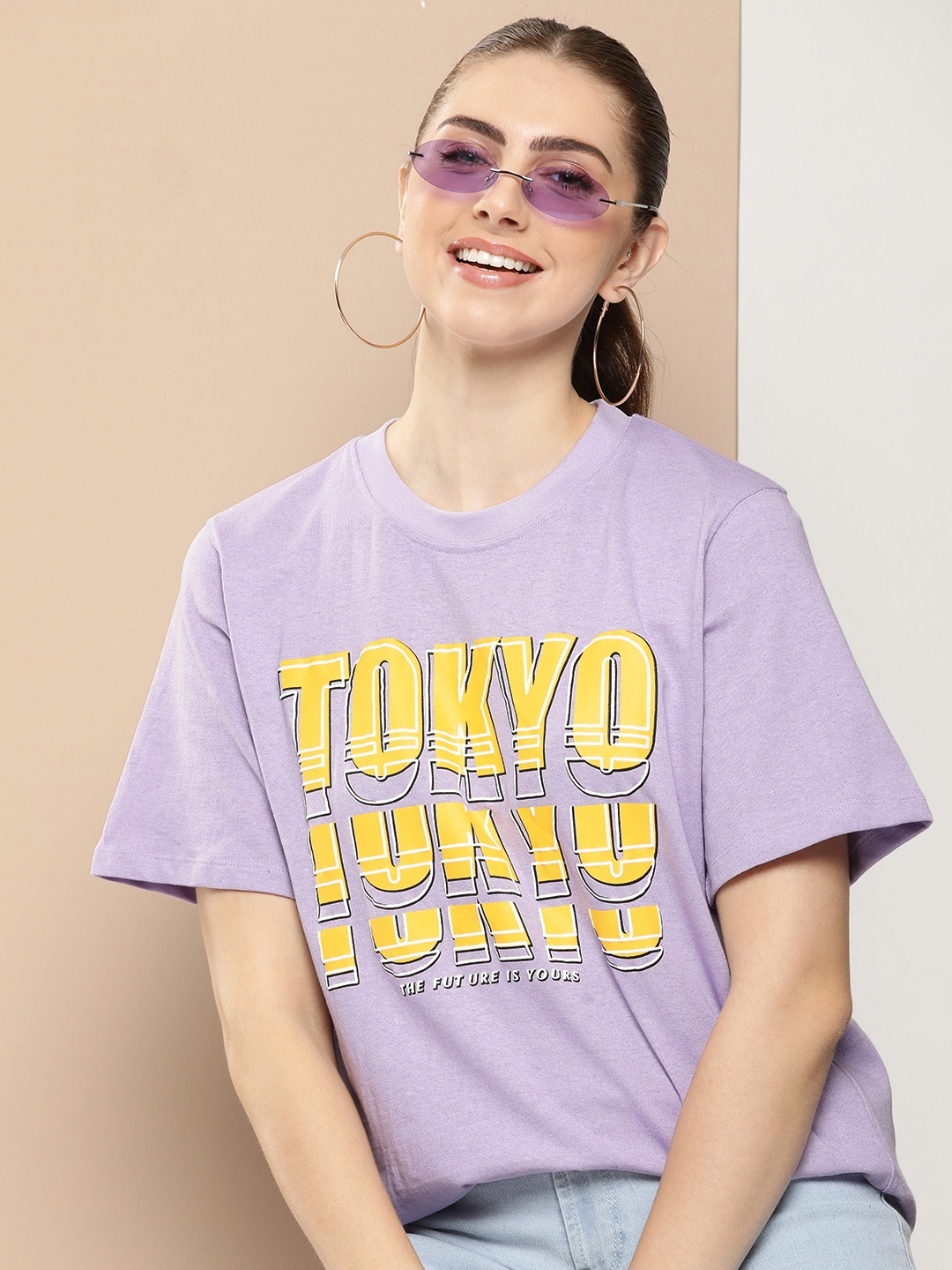 

HERE&NOW Typography Printed Applique T-shirt, Lavender