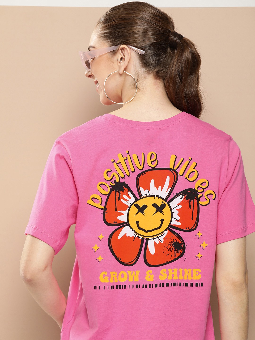 

HERE&NOW Graphic Printed Pure Cotton T-shirt, Pink