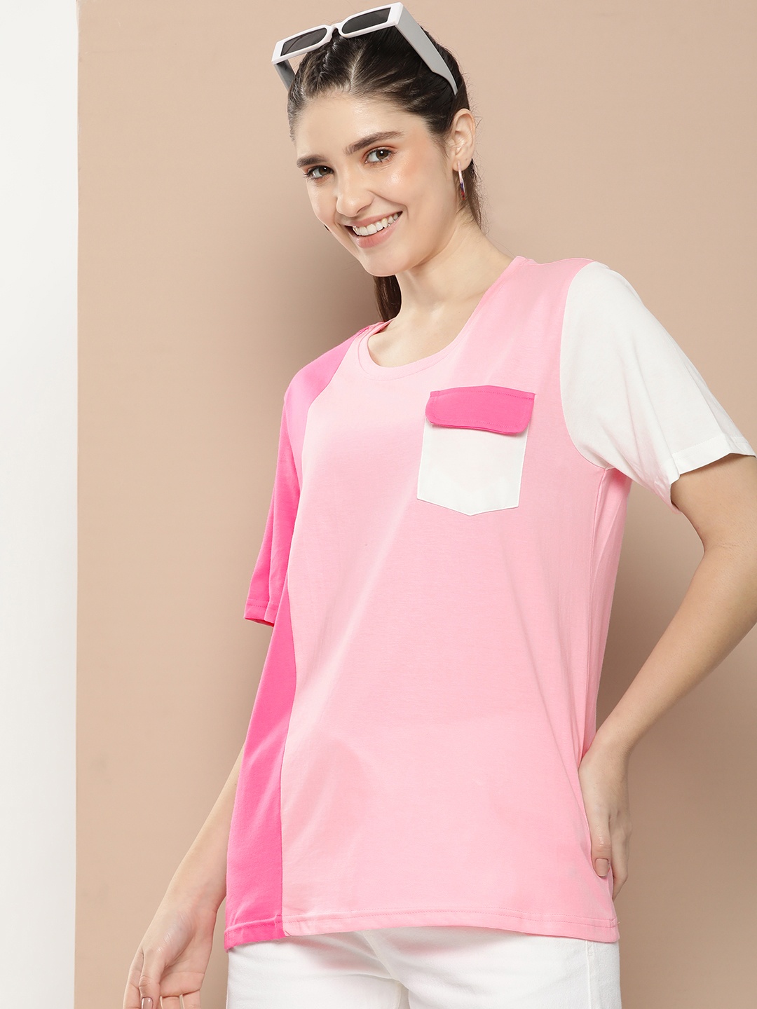 

HERE&NOW Pure Cotton Pockets T-shirt, Pink