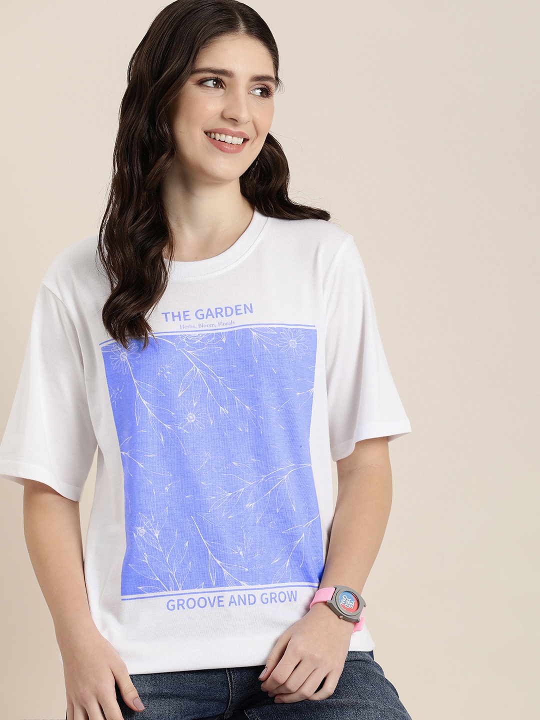 

HERE&NOW Round Neck Graphic Printed T-shirt, White