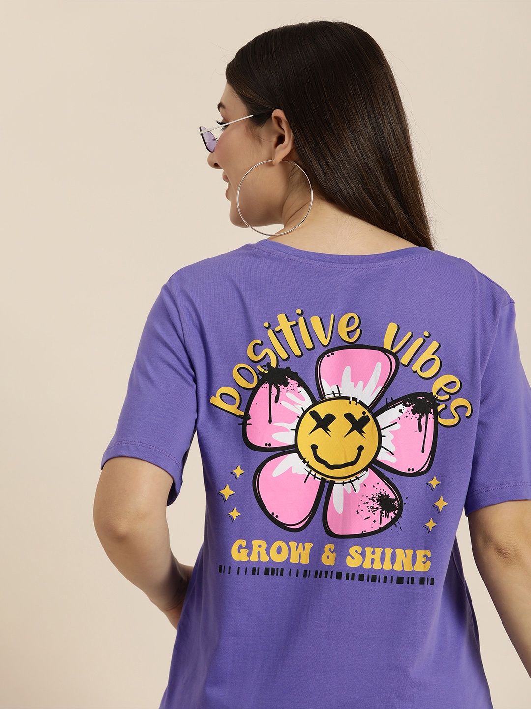 

HERE&NOW Graphic Printed Pure Cotton T-shirt, Purple