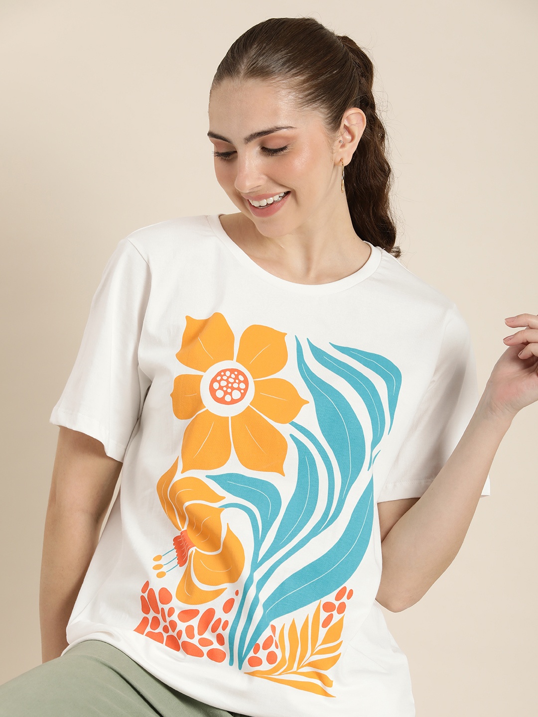 

HERE&NOW Printed Pure Cotton T-shirt, White