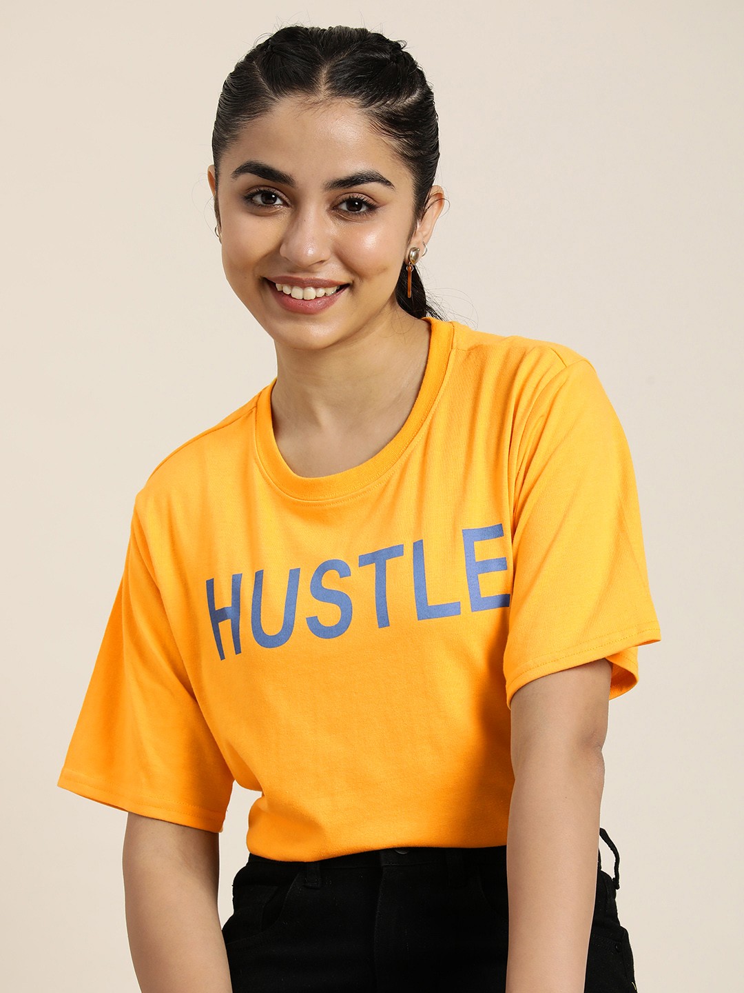 

HERE&NOW Women Typography Printed Longline T-shirt, Yellow