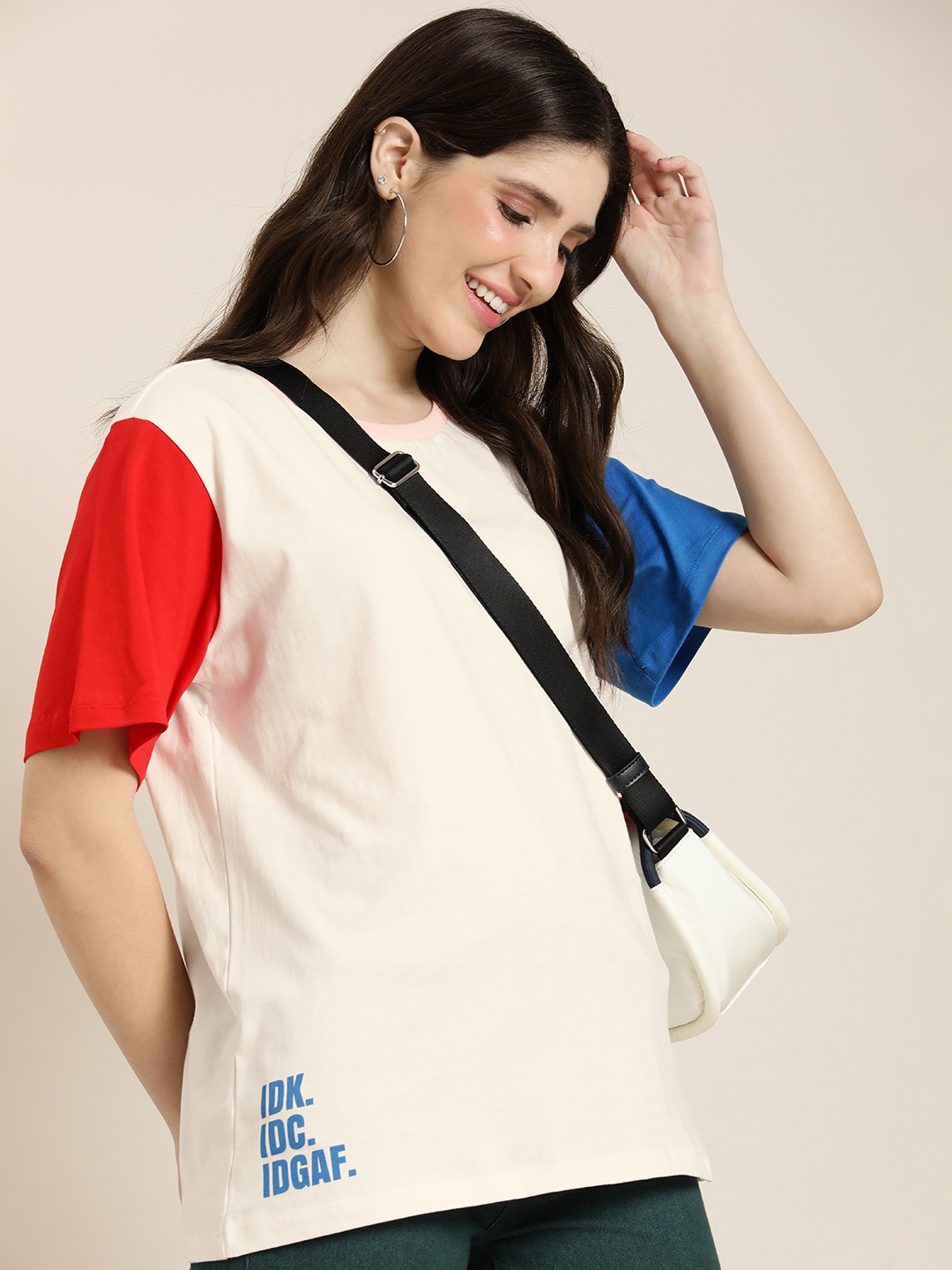 

HERE&NOW Pure Cotton Colourblocked Casual T-shirt, White