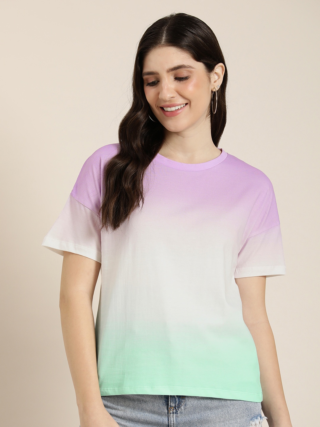 

HERE&NOW Ombre Print Pure Cotton T-shirt, Lavender