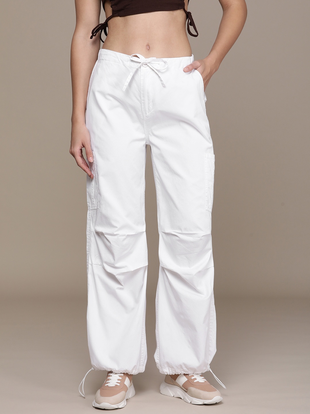 

Moda Rapido Women Solid High-Rise Cargos Trousers, White