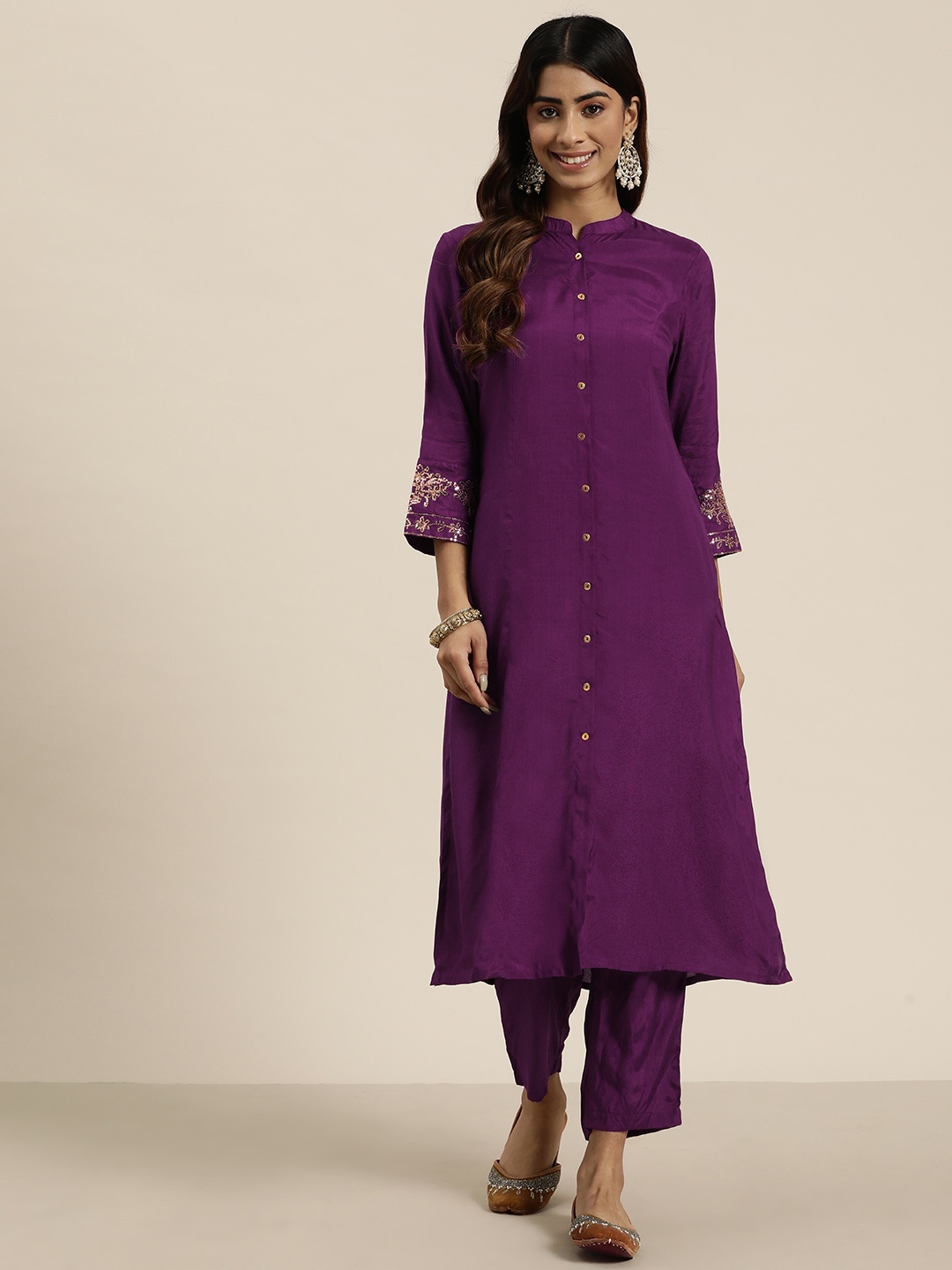 

HERE&NOW Sequinned Kurta with Trousers, Purple