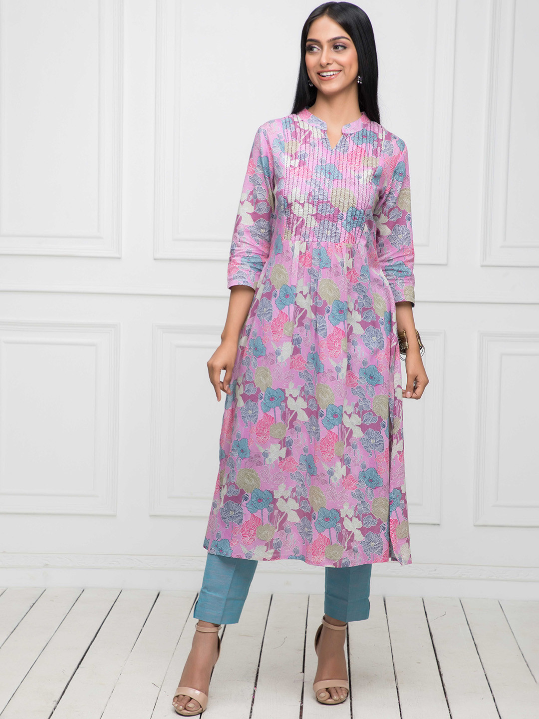 

KALINI Floral Printed A Line Kurta, Pink