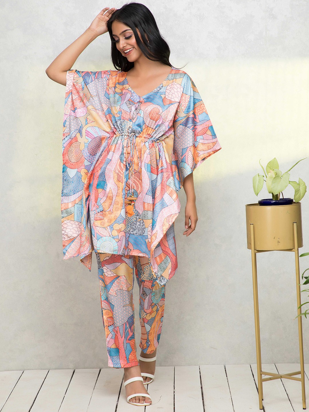 

KALINI Abstract Printed Regular Top with Trousers, Blue