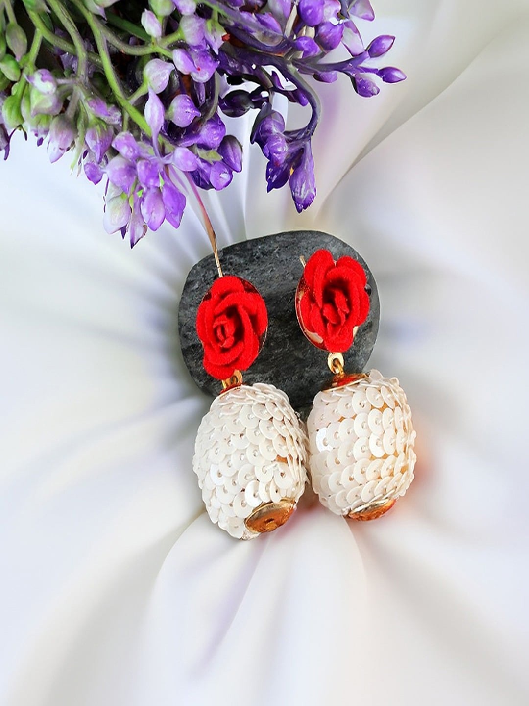 

UNIVERSITY TRENDZ Gold Plated Floral Studs Earrings, Red