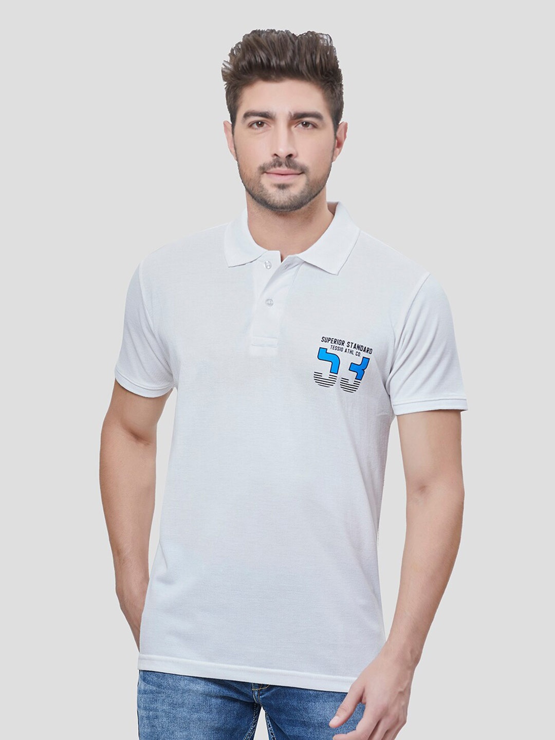 

TESSIO Polo Collar Cotton T-shirt, White