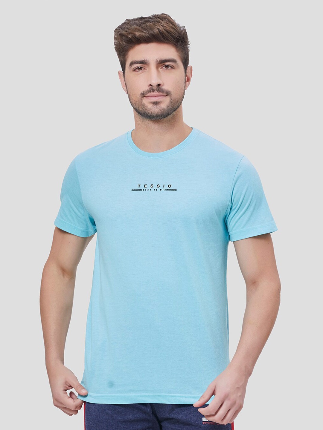 

TESSIO Round Neck Cotton T-shirt, Blue