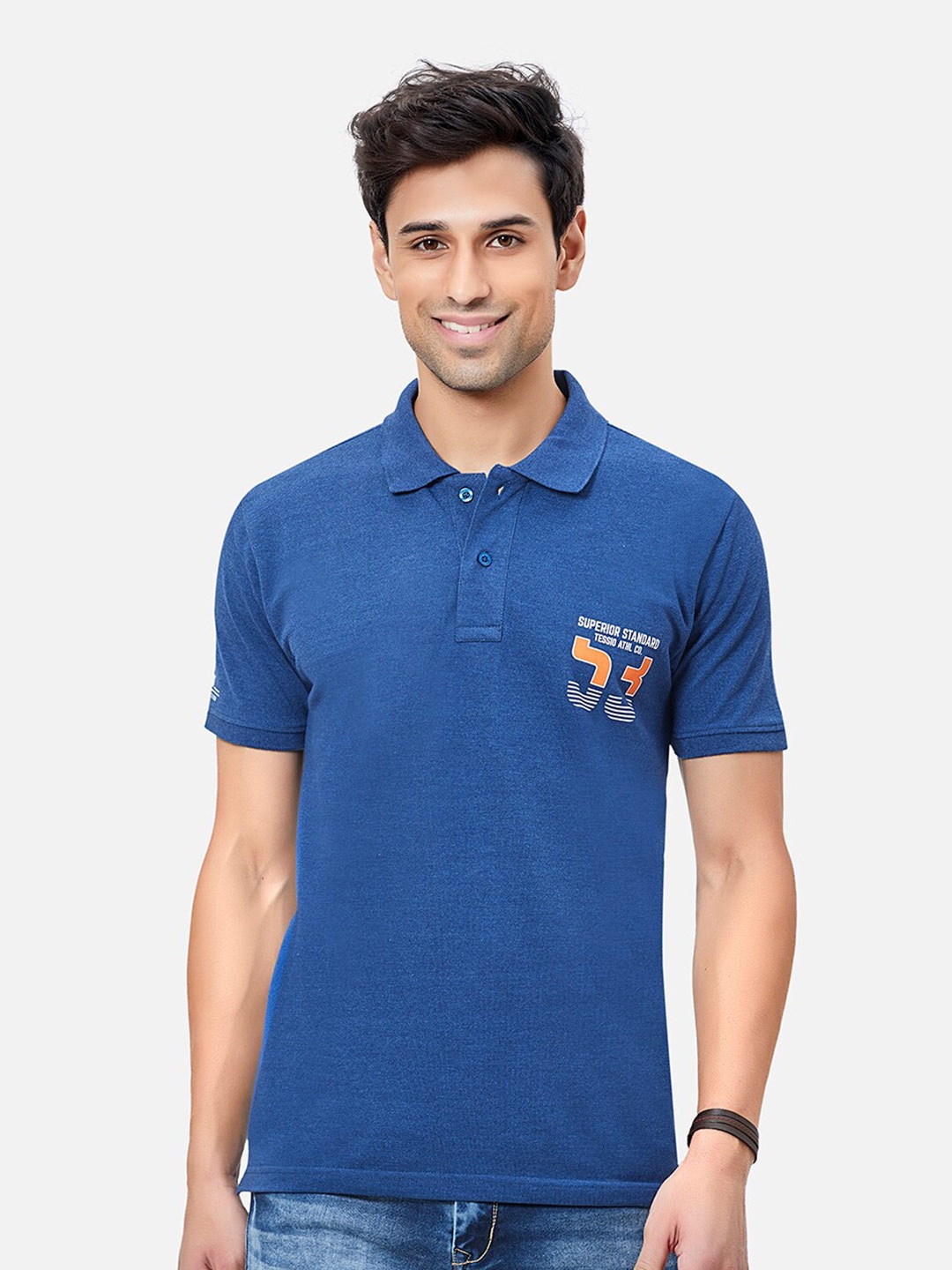 

TESSIO Polo Collar Cotton T-shirt, Navy blue