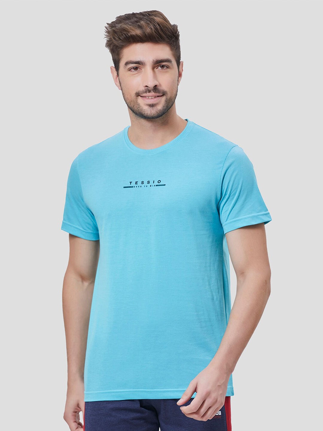 

TESSIO Round Neck Cotton T-shirt, Blue