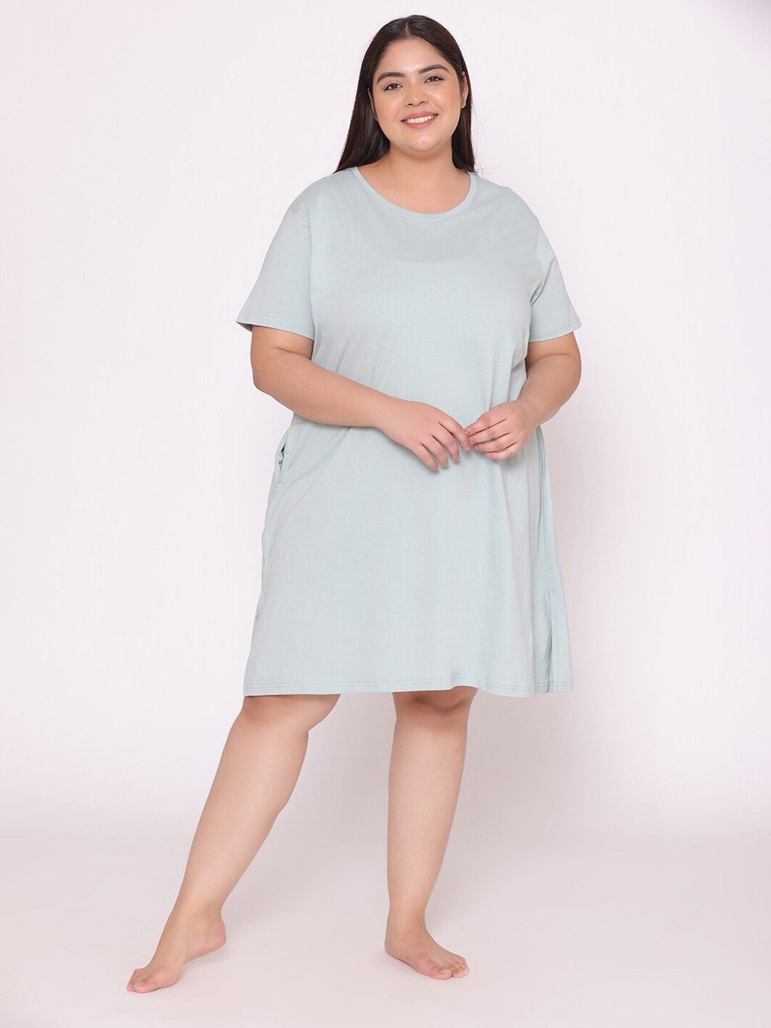 

TITTLI Plus Size Pure Cotton T-shirt Night Dress, Grey