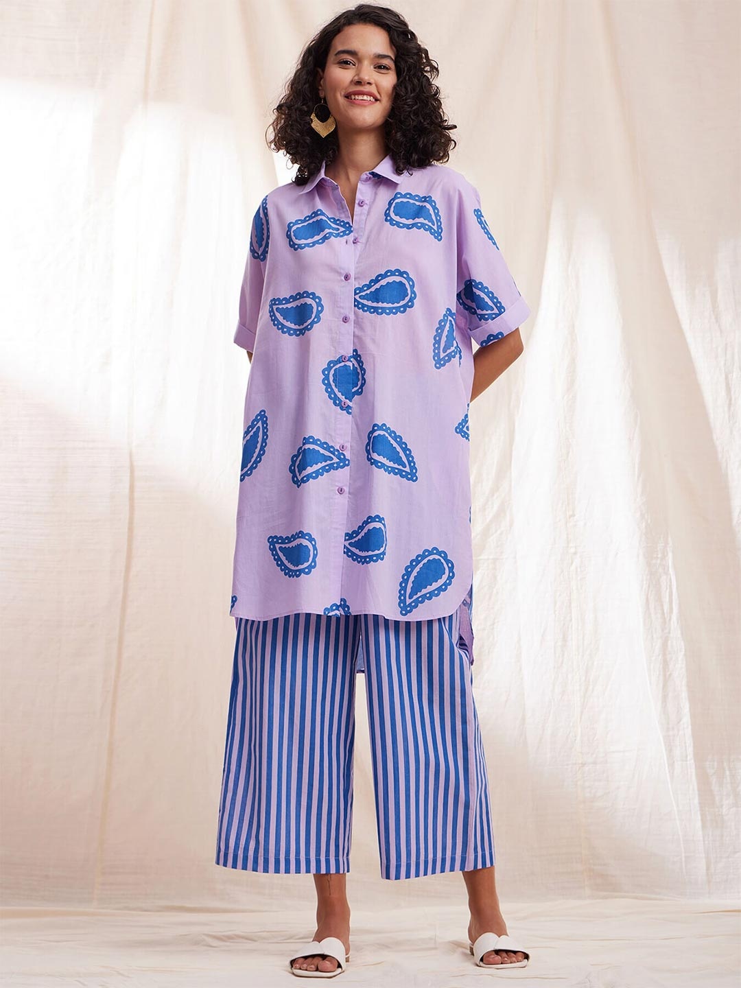 

Pink Fort Printed Pure Cotton Shirt with Trousers, Lavender