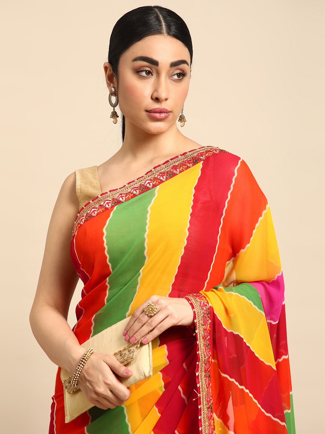 

Mitera Leheriya Gotta Patti Pure Chiffon Saree, Red