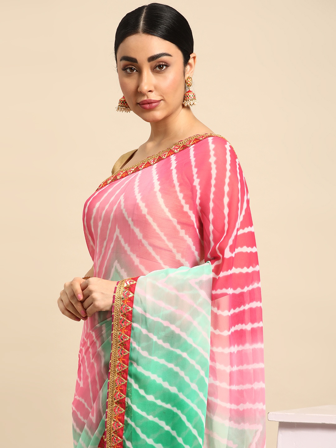 

Mitera Leheriya Gotta Patti Pure Chiffon Saree, Green