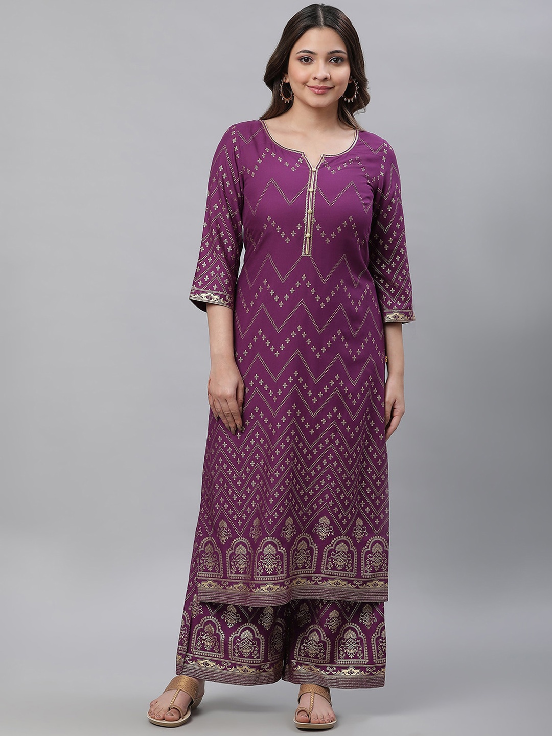 

AURELIA Ethnic Motifs Printed Straight Kurta, Purple