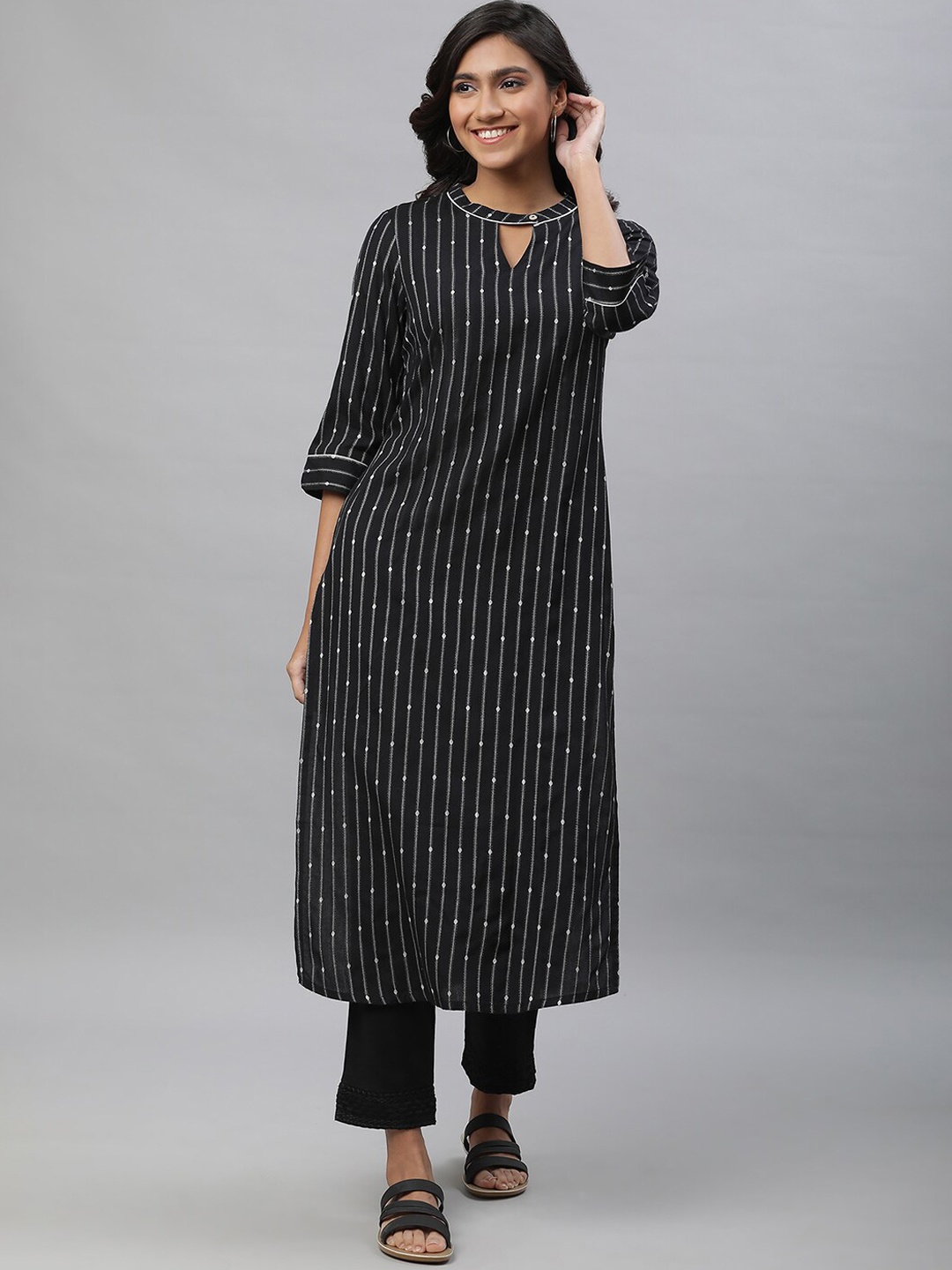 

AURELIA Striped Kurta, Black