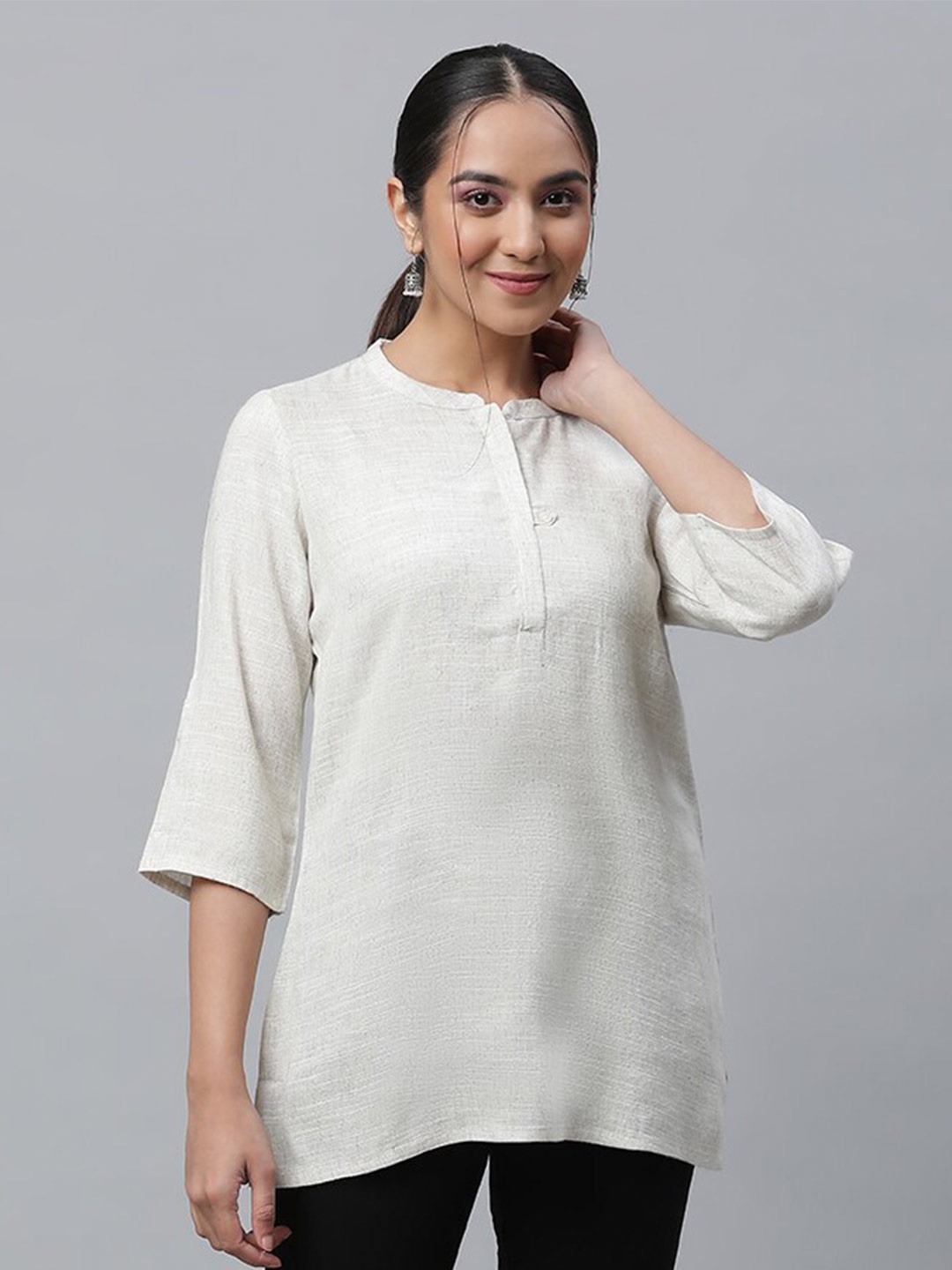 

AURELIA Mandarin Collar Stright Kurti, Off white