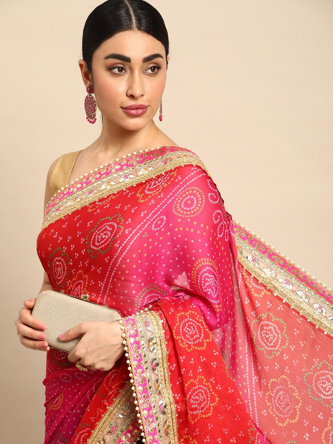 

Mitera Bandhani Gotta Patti Pure Chiffon Saree, Blue