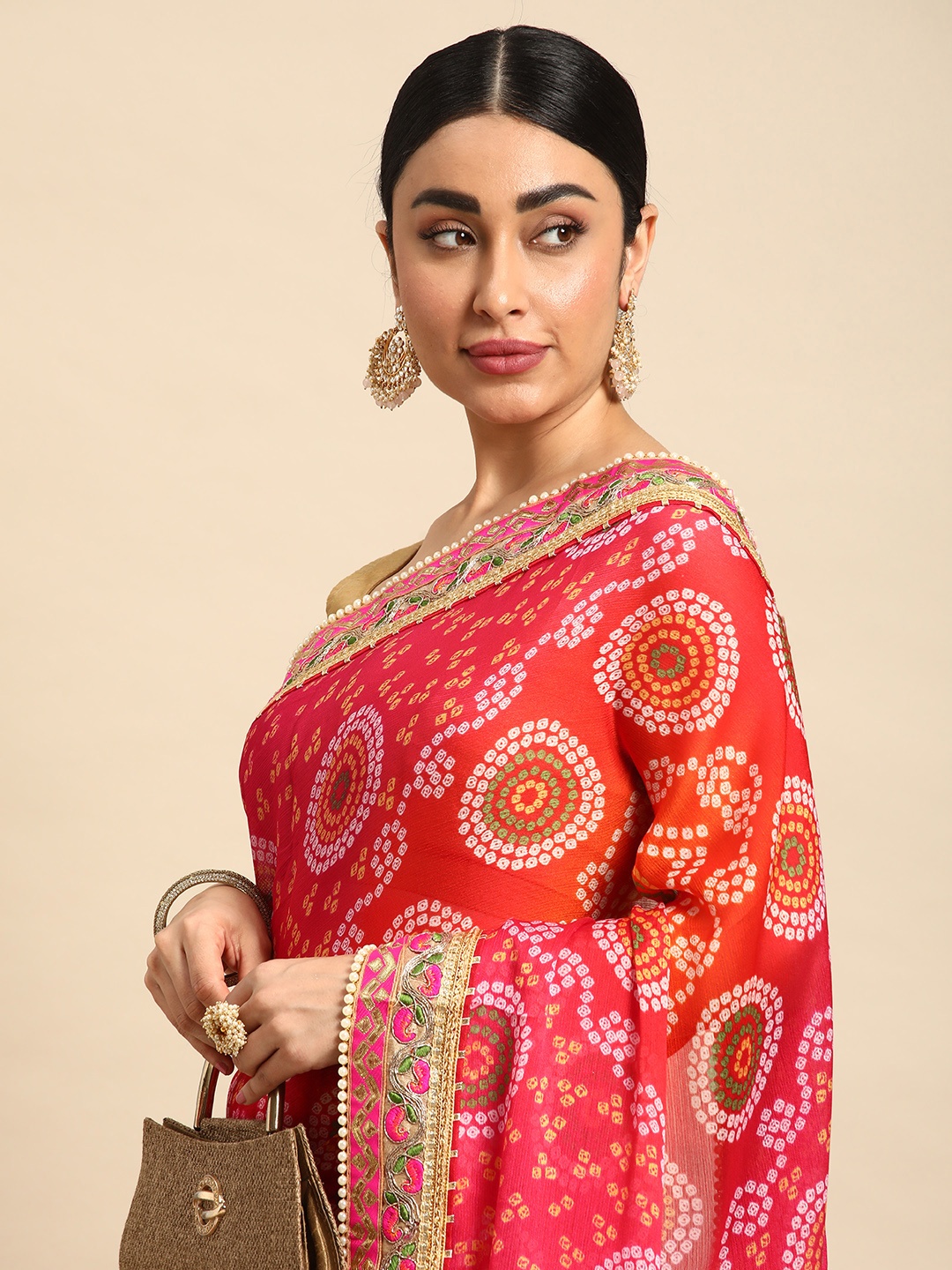 

Mitera Bandhani Gotta Patti Pure Chiffon Saree, Orange