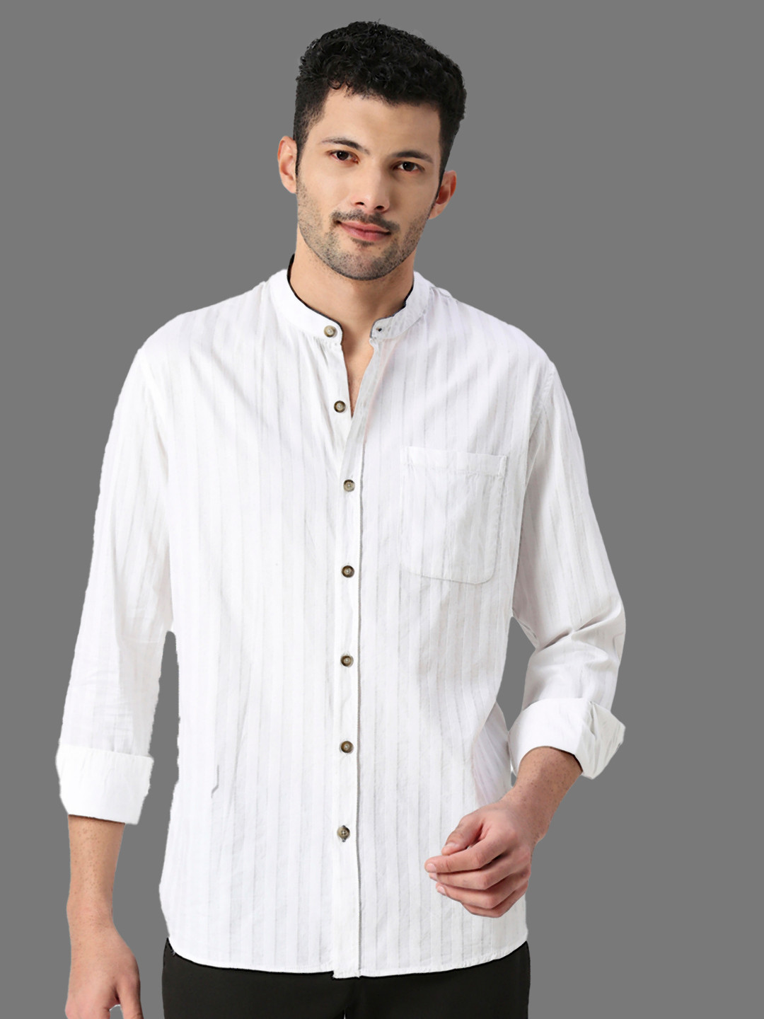 

SNX Striped Tailored Fit Cotton Casual Shirt, White