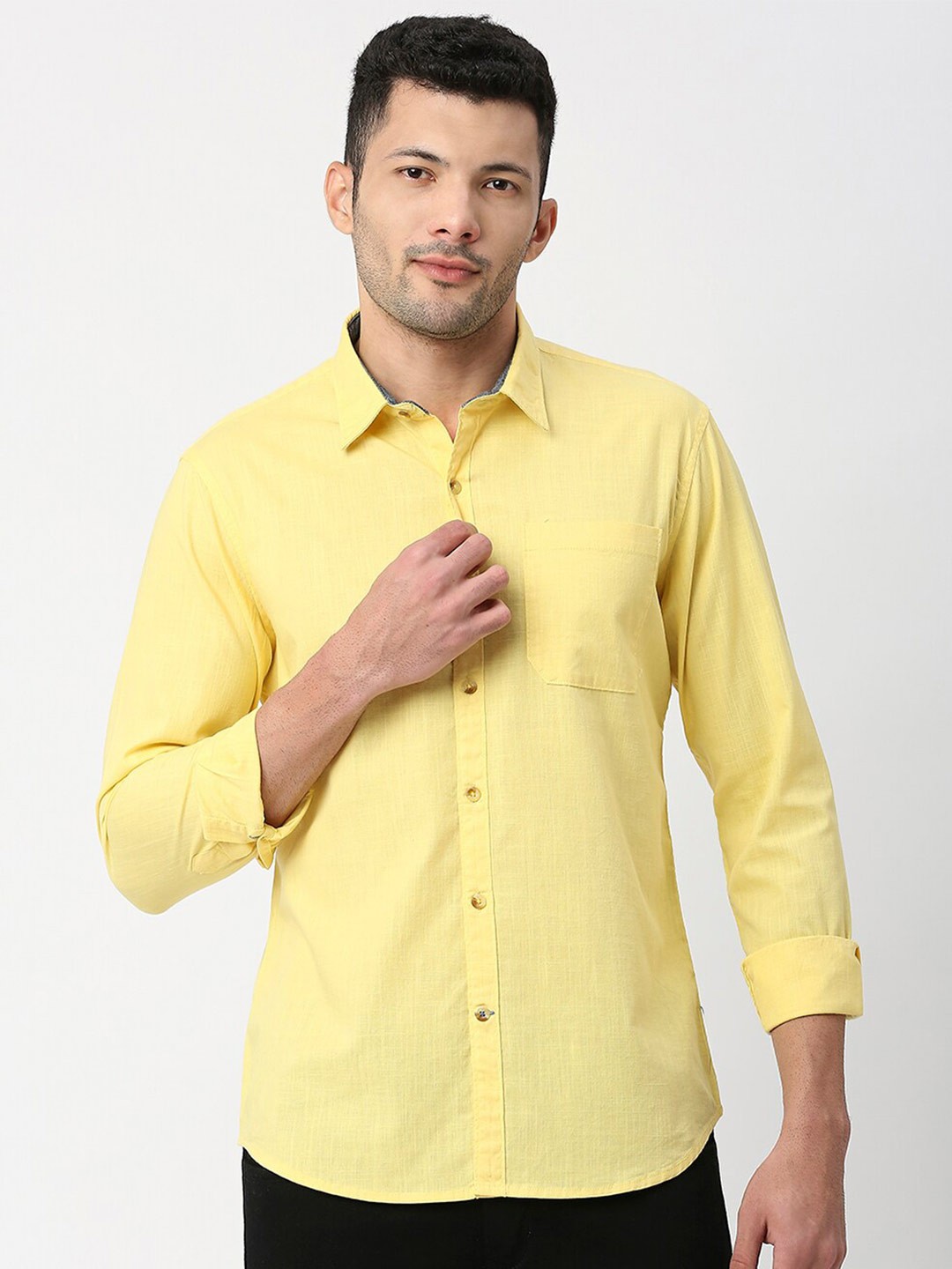 

SNX Tailored Fit Spread Collar Pure Cotton Casual Shirt, Yellow