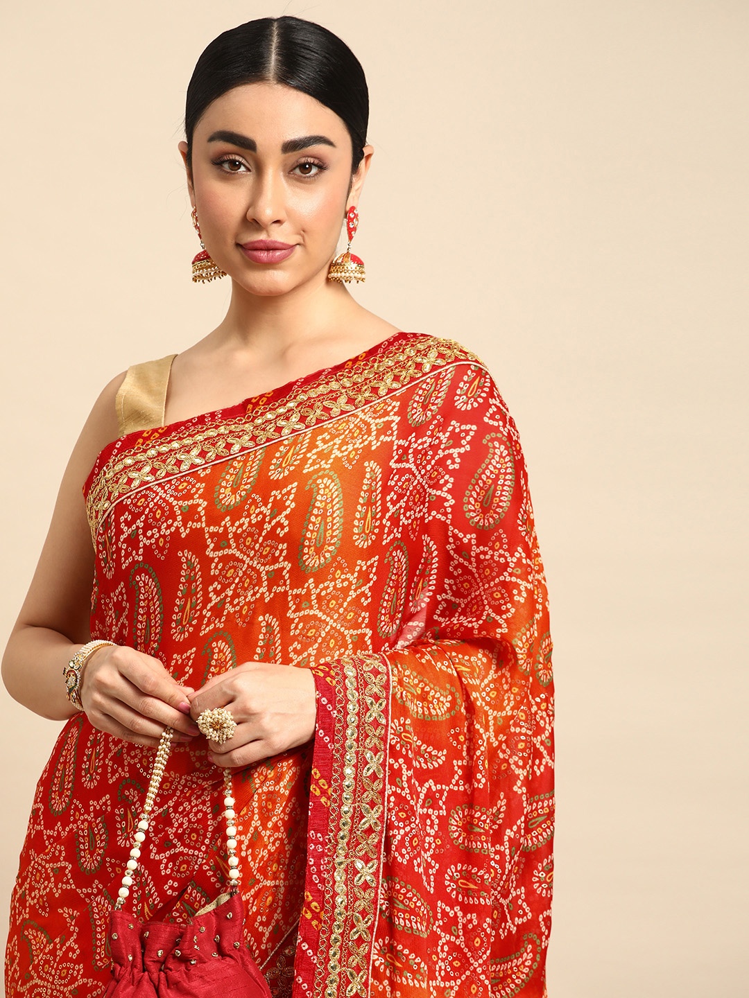 

Mitera Bandhani Gotta Patti Pure Chiffon Saree, Orange