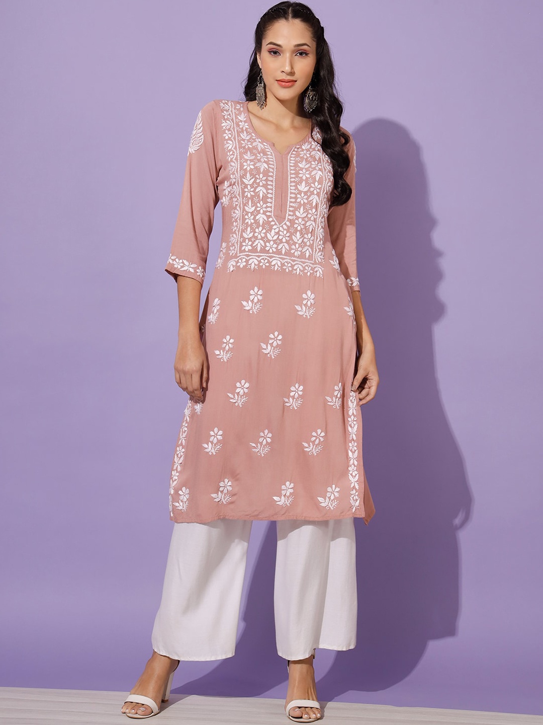 

Ethnava Floral Embroidered Straight Kurta, Rust